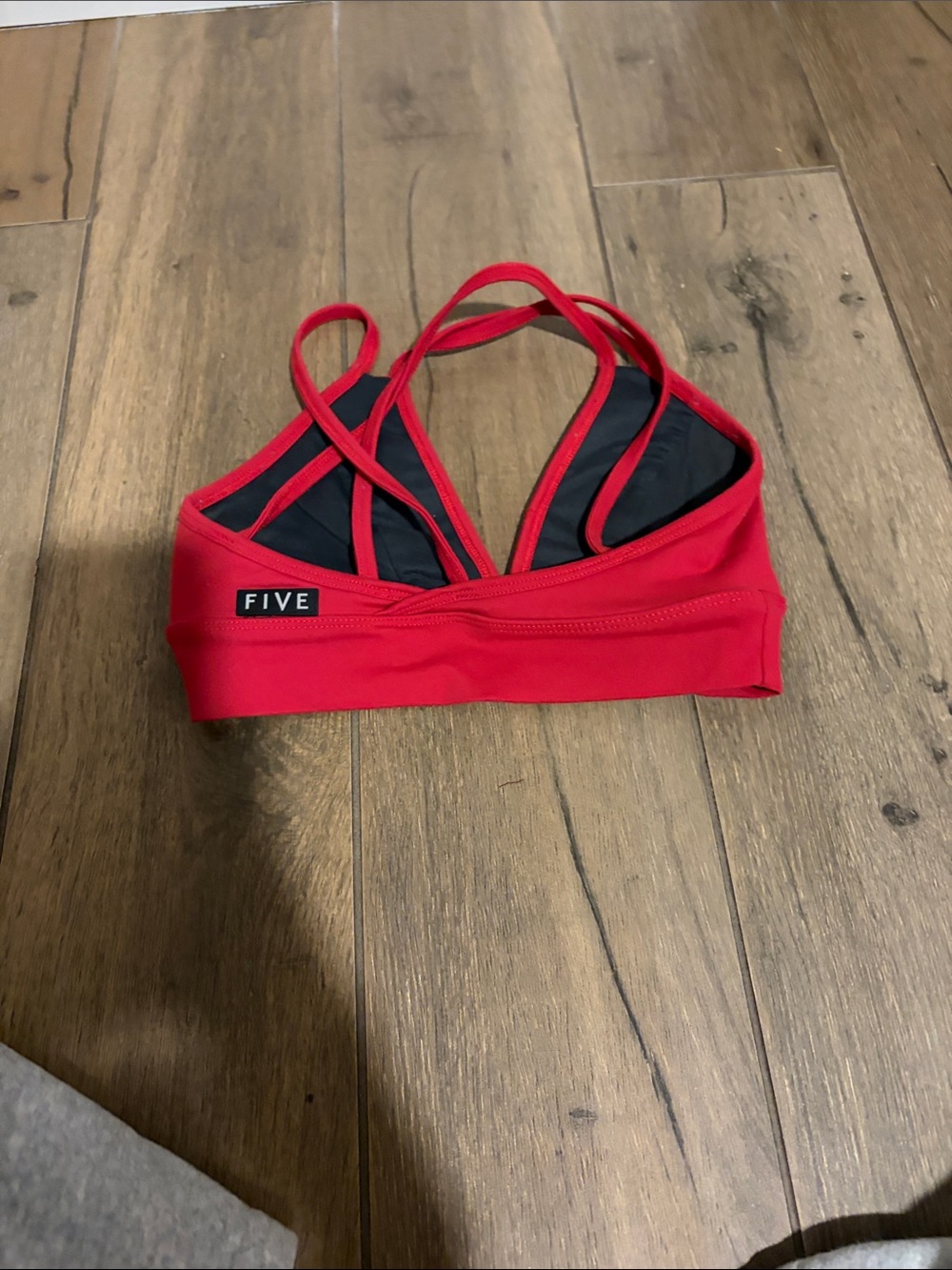 FIVE Red Strappy Sports Bra with Cross-Back